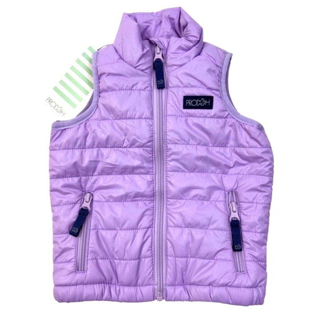 NWT PRODOH Girls Lavender Puffer Full Zip Vest Floral Lined 12 Months